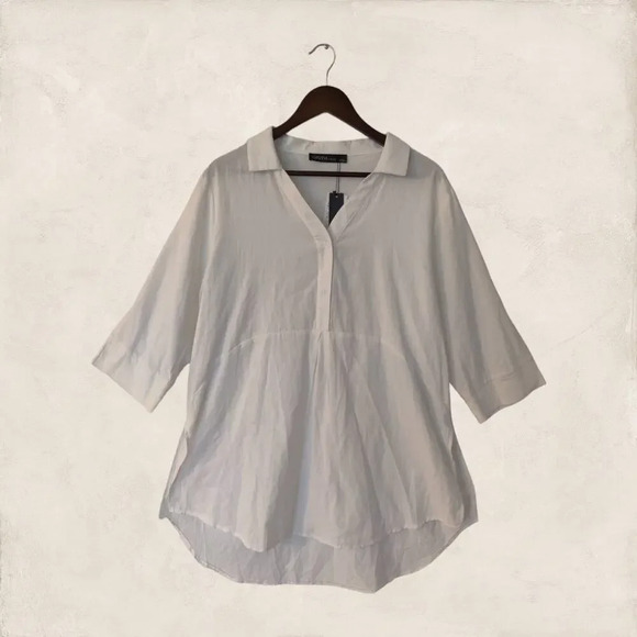 Zanzea Tunic White Blouse 3/4 Sleeve Longline Hi-Low Collared V-Neck Top Sz XXXL - Picture 1 of 9